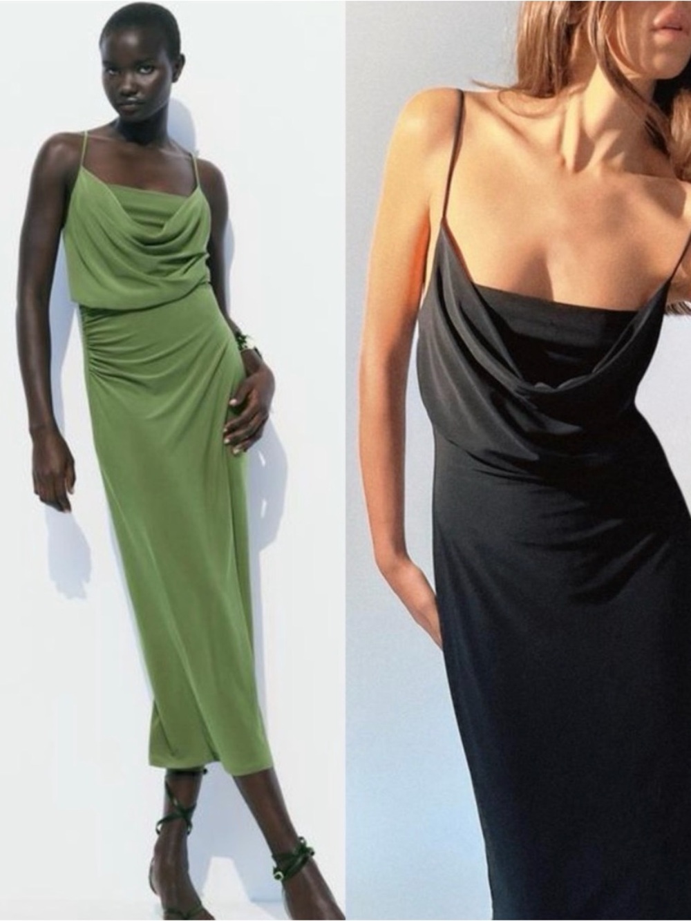 NWT Zara Strappy Fluid Crepe Dress Black - Picture 3 of 9